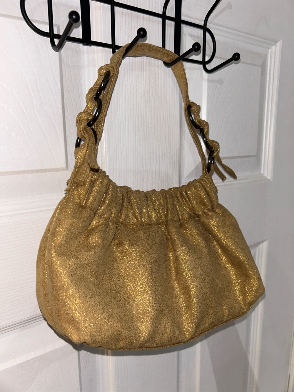 Sweet Cakes Vintage Gold Shimmer Ruched Shoulder Bag- w chain buckle
